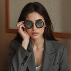 Dimmable Round Frame Sunglasses Aluminum Magnesium Women's Eyewear