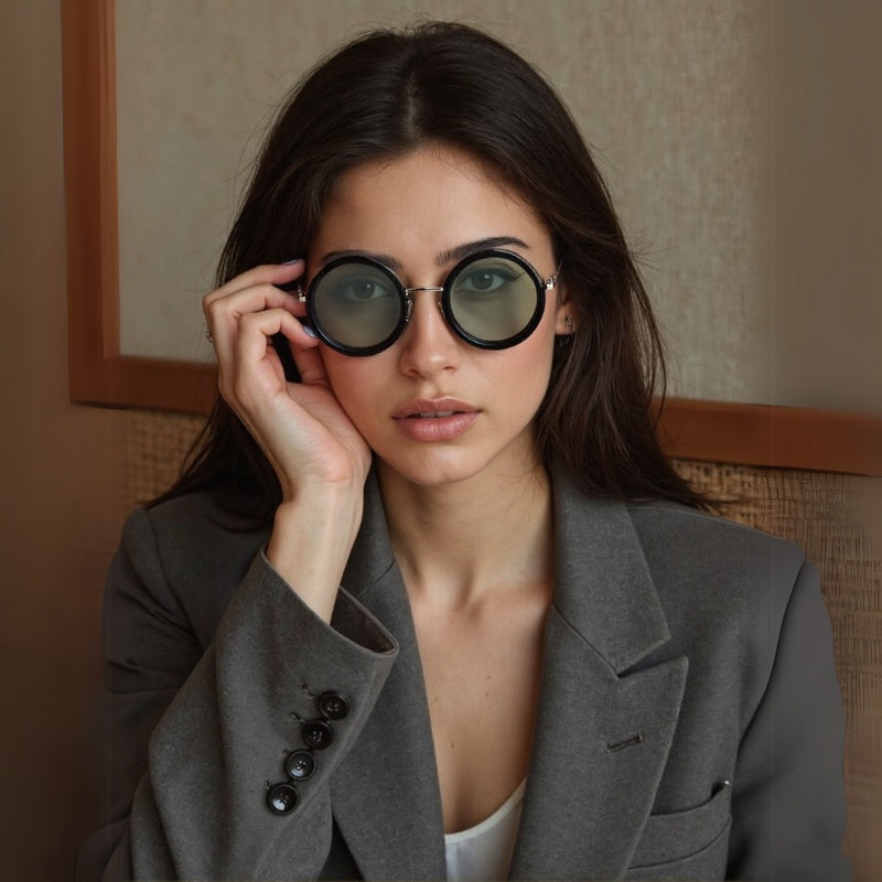 Dimmable Round Frame Sunglasses Aluminum Magnesium Women's Eyewear