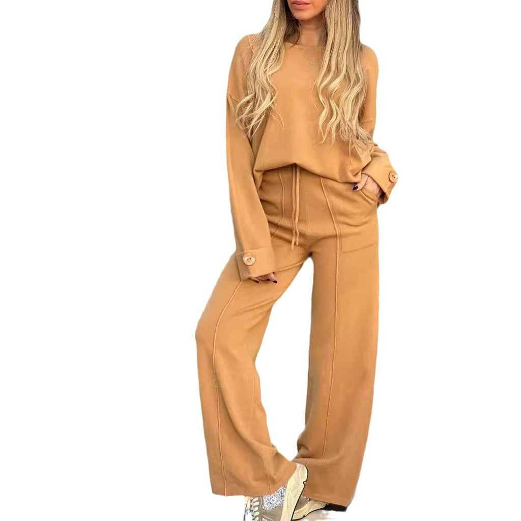 Women's Two-Piece Matching Set Long Sleeve Top Wide Leg Pants