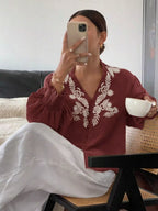 Sarah Express Women's Embroidered Long Sleeve Blouse