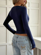 Sarah Express Women's Cut-Out Long Sleeve Crop T-Shirt