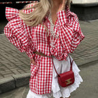 Women's Plaid Button-Down Shirt Loose Fit Casual