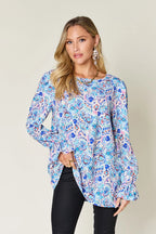 Sarah Express Women's Printed Flounce Sleeve Blouse - Basic Style Top Sky Blue