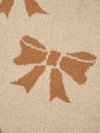 Sarah Express Women's Ribbon Bow Checkered Striped Sleeve Drop Shoulder Sweater