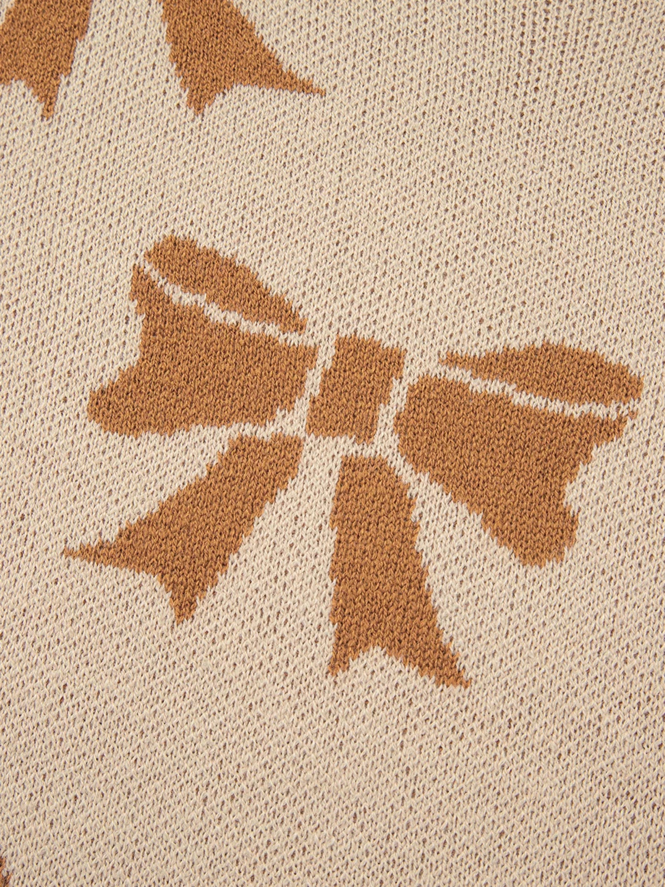 Sarah Express Women's Ribbon Bow Checkered Striped Sleeve Drop Shoulder Sweater