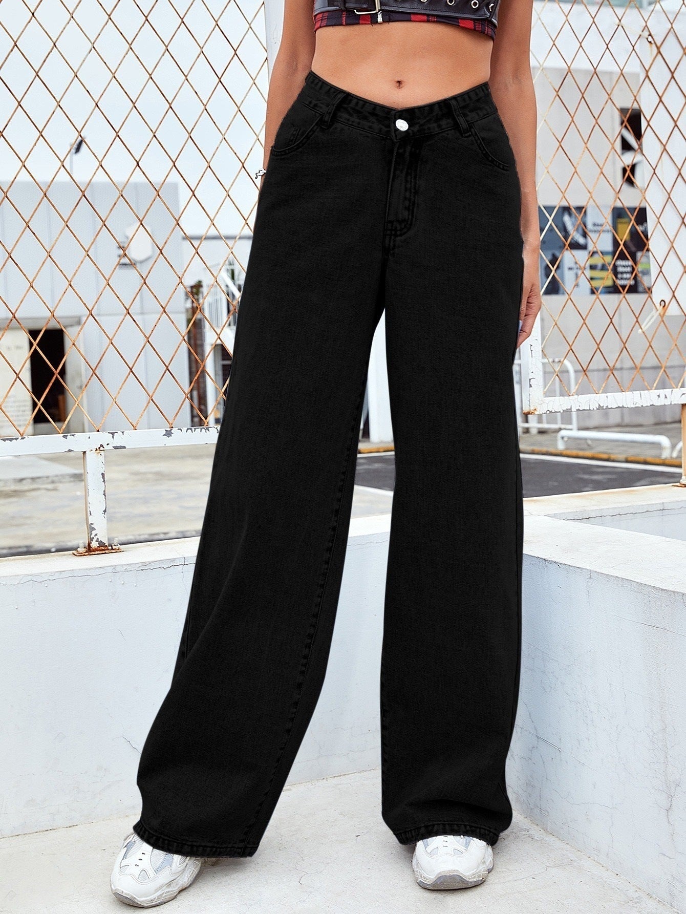 Women's Mid-Waist Straight Leg Jeans - Washed Cotton Denim S-5XL Available in 9 Colors