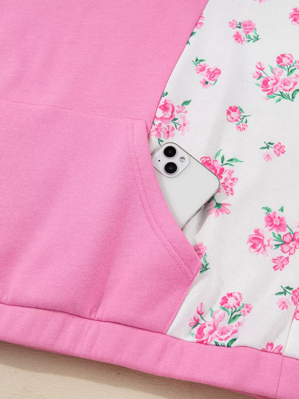 Sarah Express Women's Plus Size Contrast Polo Collar Floral Patchwork Long Sleeve Top