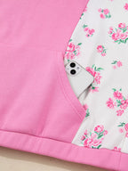 Sarah Express Women's Plus Size Contrast Polo Collar Floral Patchwork Long Sleeve Top