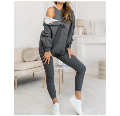 Women's Sleeveless Vest Hoodie and Pants Athleisure Set Three-Piece Activewear