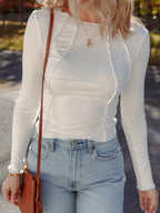 Sarah Express Women's Exposed Seam Slim Fit Long Sleeve Top