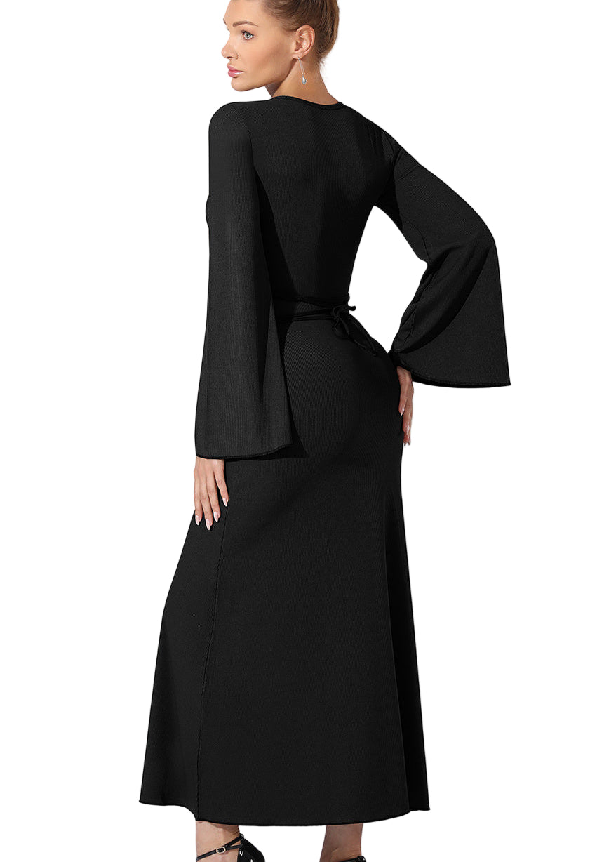 Sarah Express Women's Long Sleeve Maxi Dress Solid Color Belted Casual