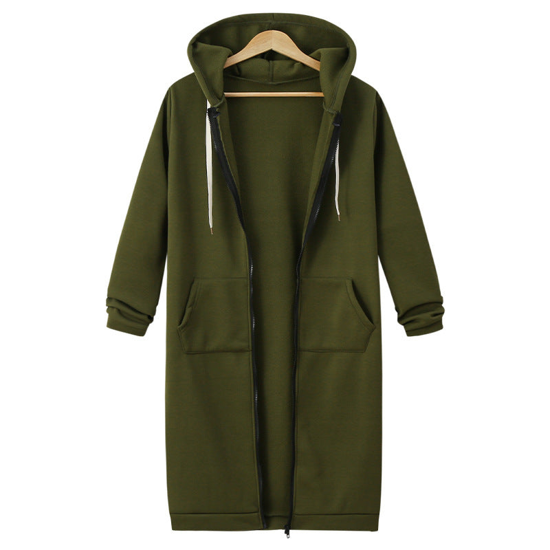Women's Hooded Fleece Long Jacket with Zipper