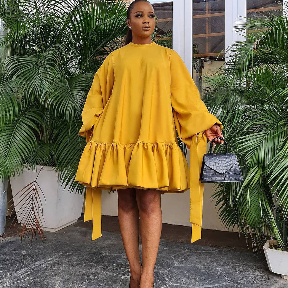 Women's Puff Sleeve Midi Dress Loose Fit