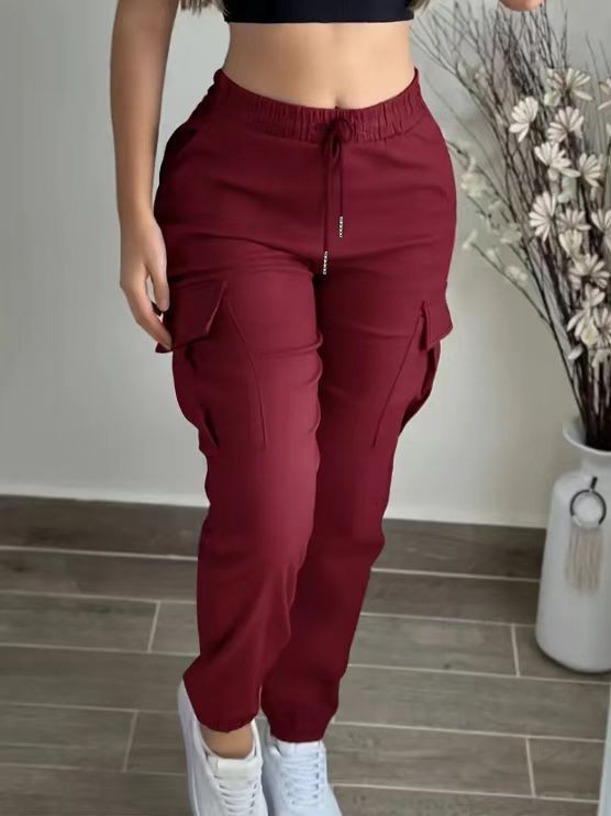 Women's Cargo Pants Drawstring Elastic Waist Trousers Leisure Style