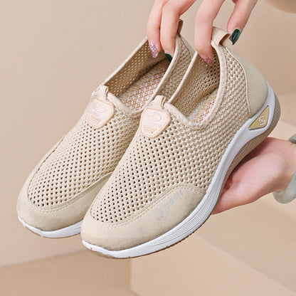 Sarah Express Women's Slip-On Mesh Pumps | Soft-Sole Non-Slip Flyknit Shoes Beige