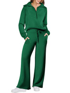 Women's Long Sleeve Zipper Sweatshirt and Wide-Leg Pants Athleisure Set