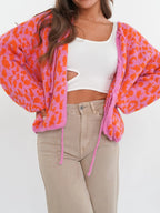 Sarah Express Women's Leopard Tie Front Cardigan