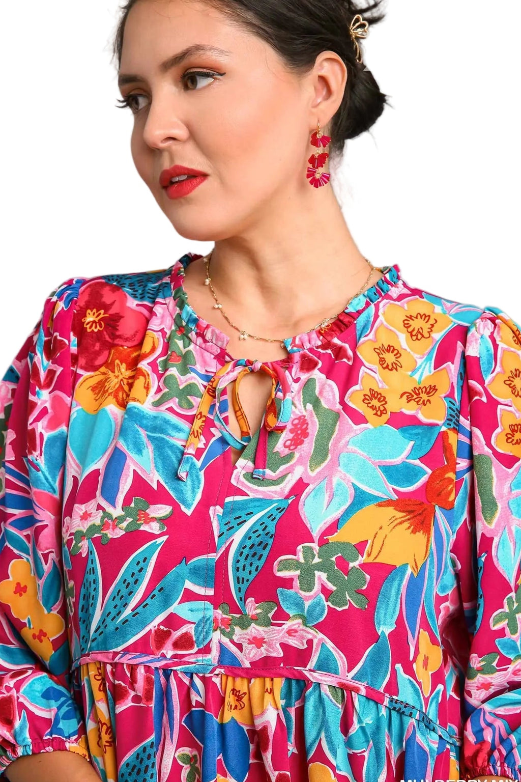 Sarah Express Women’s Plus Size Textured Notched Balloon Sleeve Blouse
