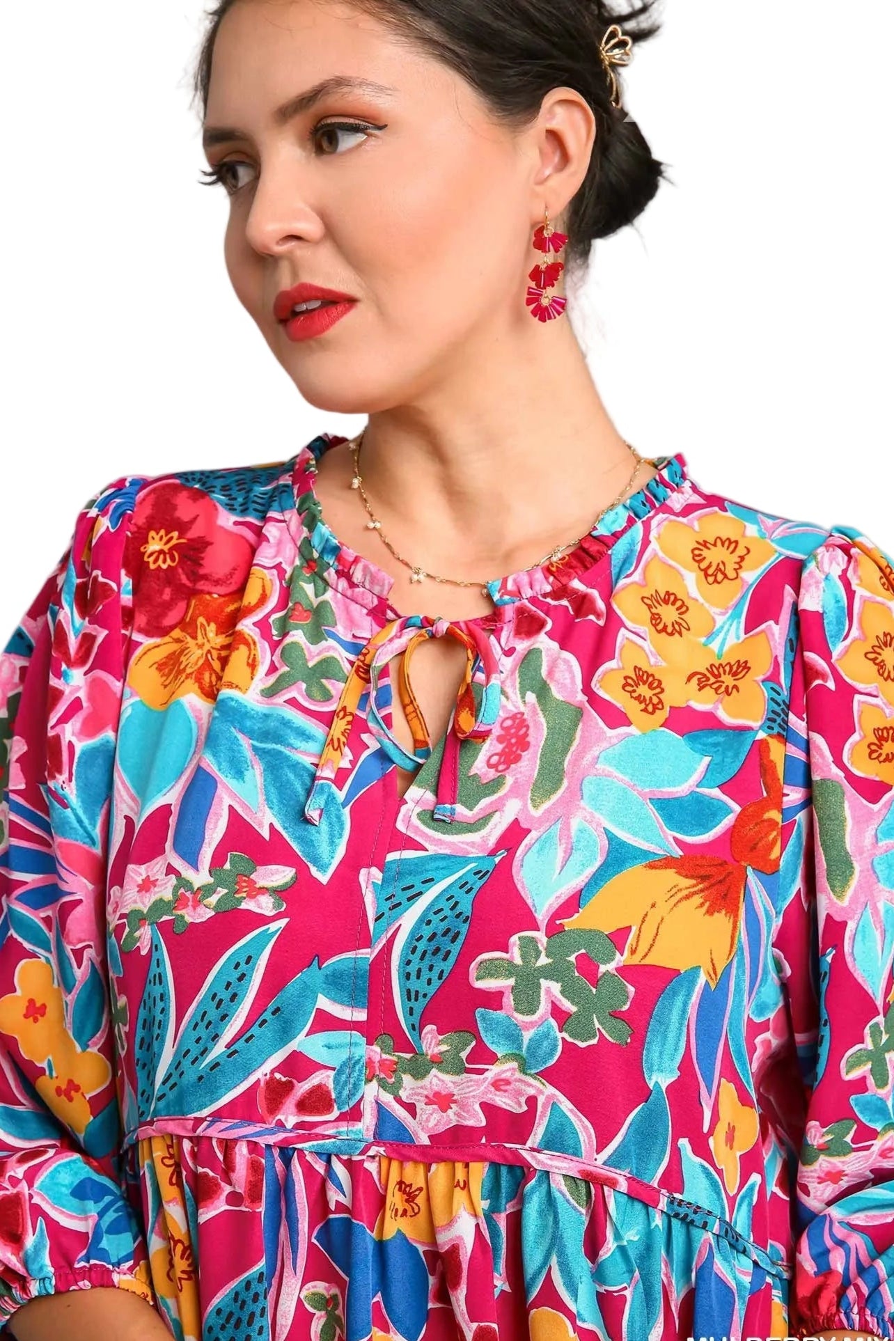 Sarah Express Women’s Plus Size Textured Notched Balloon Sleeve Blouse
