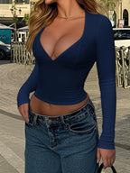 Sarah Express Women's Long Sleeve Fitted T-Shirt - Stretchy Polyester Blend