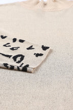 Sarah Express Women's Leopard Print Mock Neck Dropped Shoulder Sweater