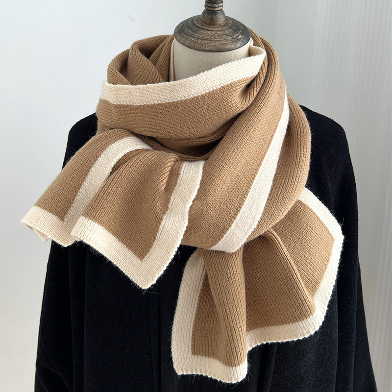 Women's Knitted Scarf Color Block Border Design Fall Winter Warm Accessory