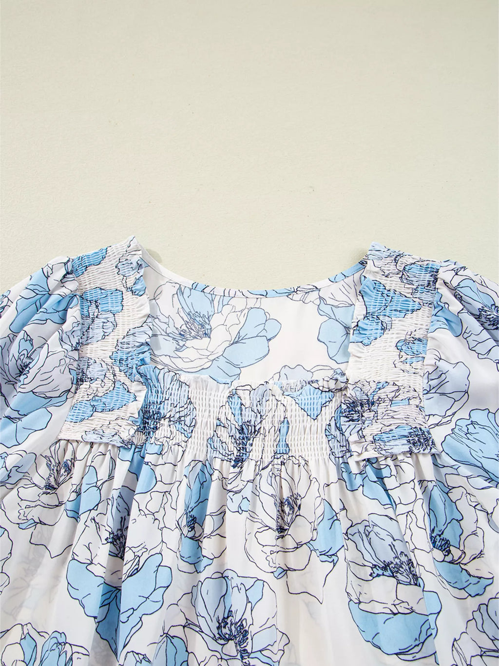 Sarah Express Women's Floral Print Frilly Smocked Square Neck Long Sleeve Blouse