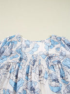 Sarah Express Women's Floral Print Frilly Smocked Square Neck Long Sleeve Blouse