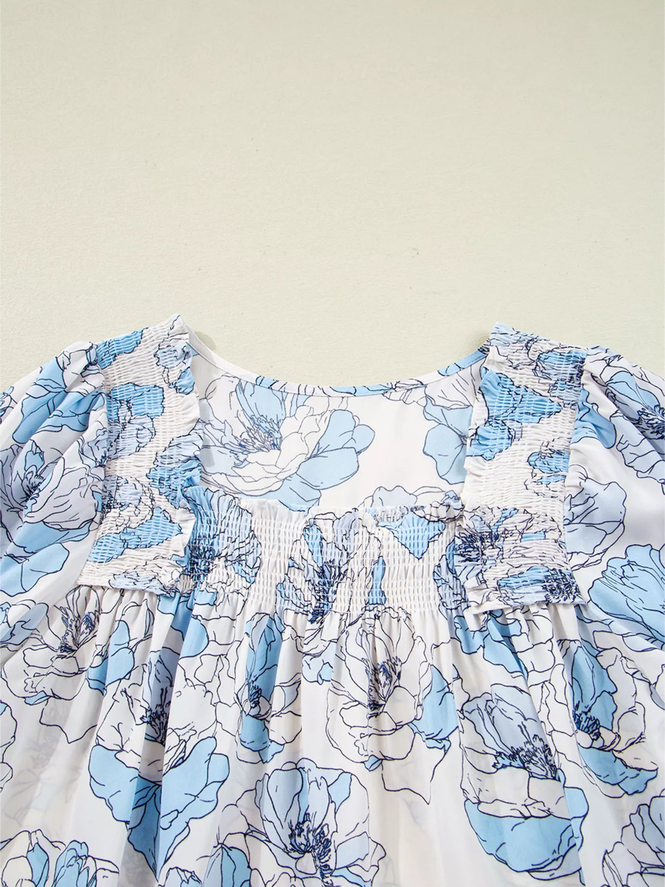 Sarah Express Women's Floral Print Frilly Smocked Square Neck Long Sleeve Blouse