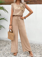 Sleeveless Vest Trousers Two Piece Set Lace Detail