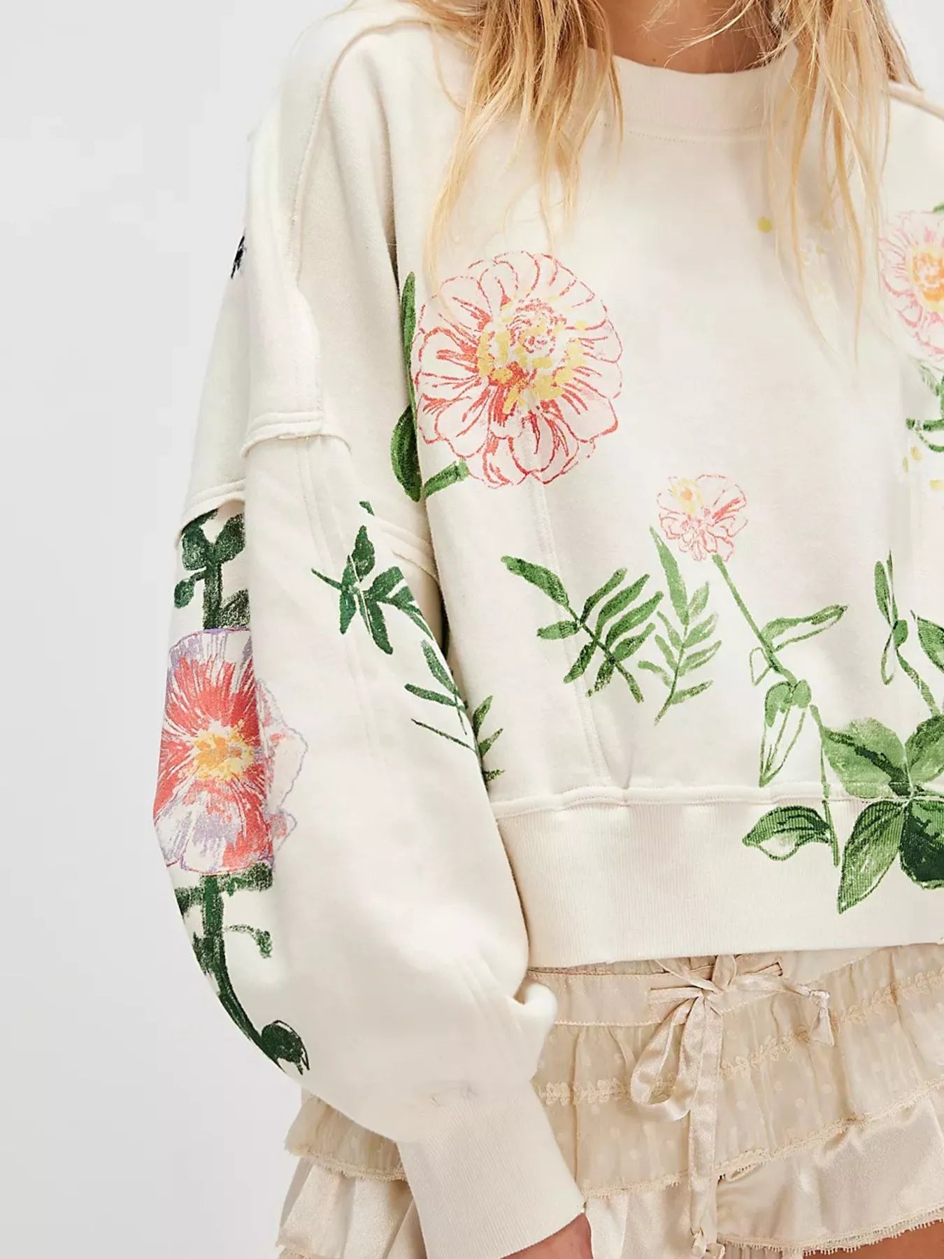 Sarah Express Women's Printed Round Neck Dropped Shoulder Sweatshirt