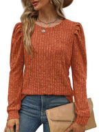 Sarah Express Women's Ribbed Knit Top with Puff Sleeves
