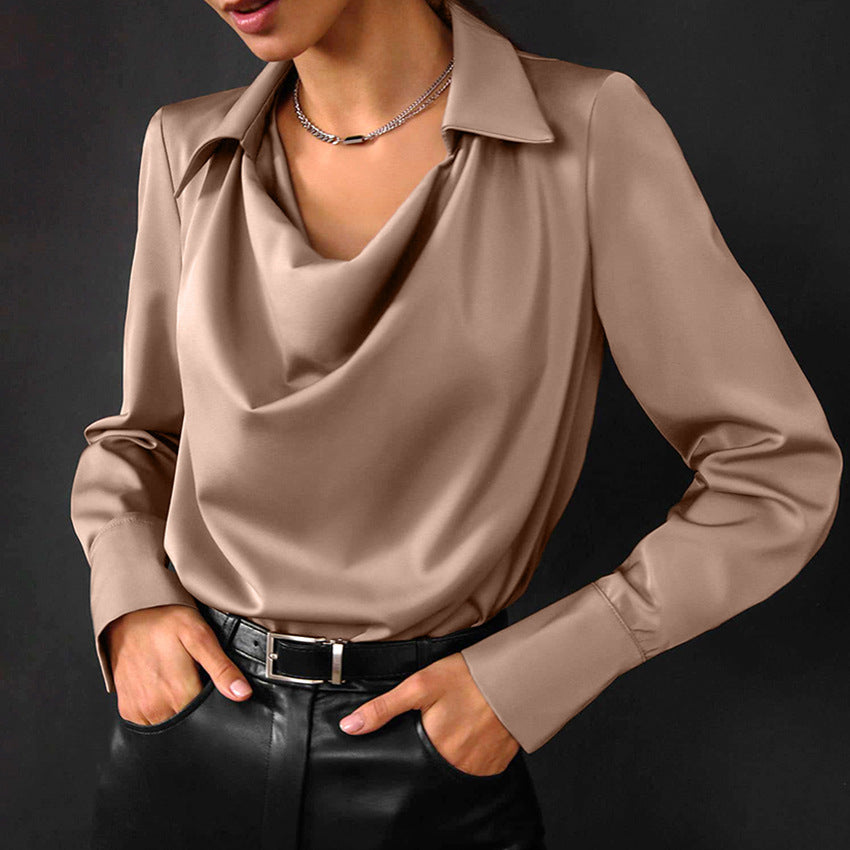 Women's Long Sleeve Shirt Irregular Drape Collar Polyester
