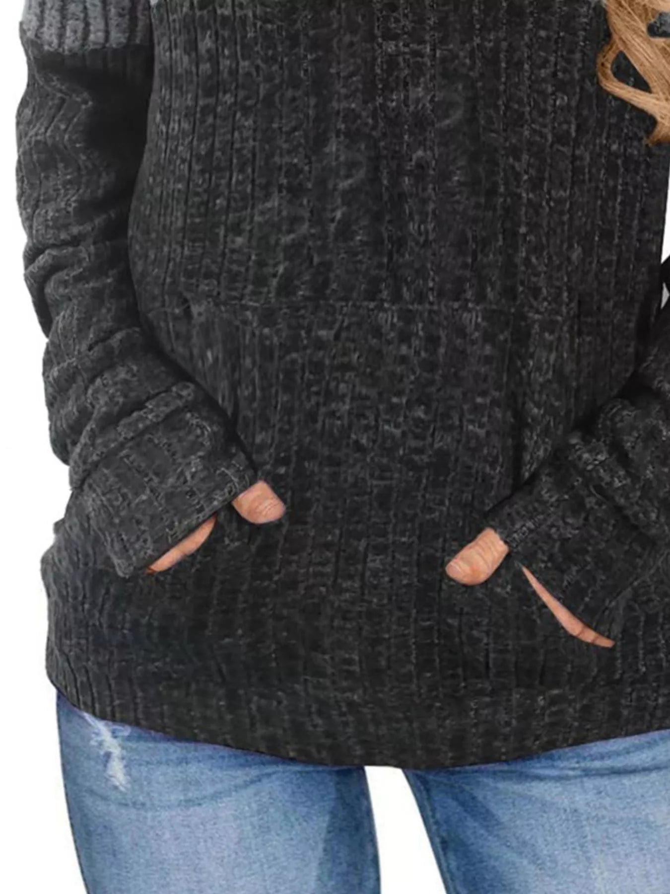 Sarah Express Women's Color Block Ribbed Knit Hoodie Plus Size