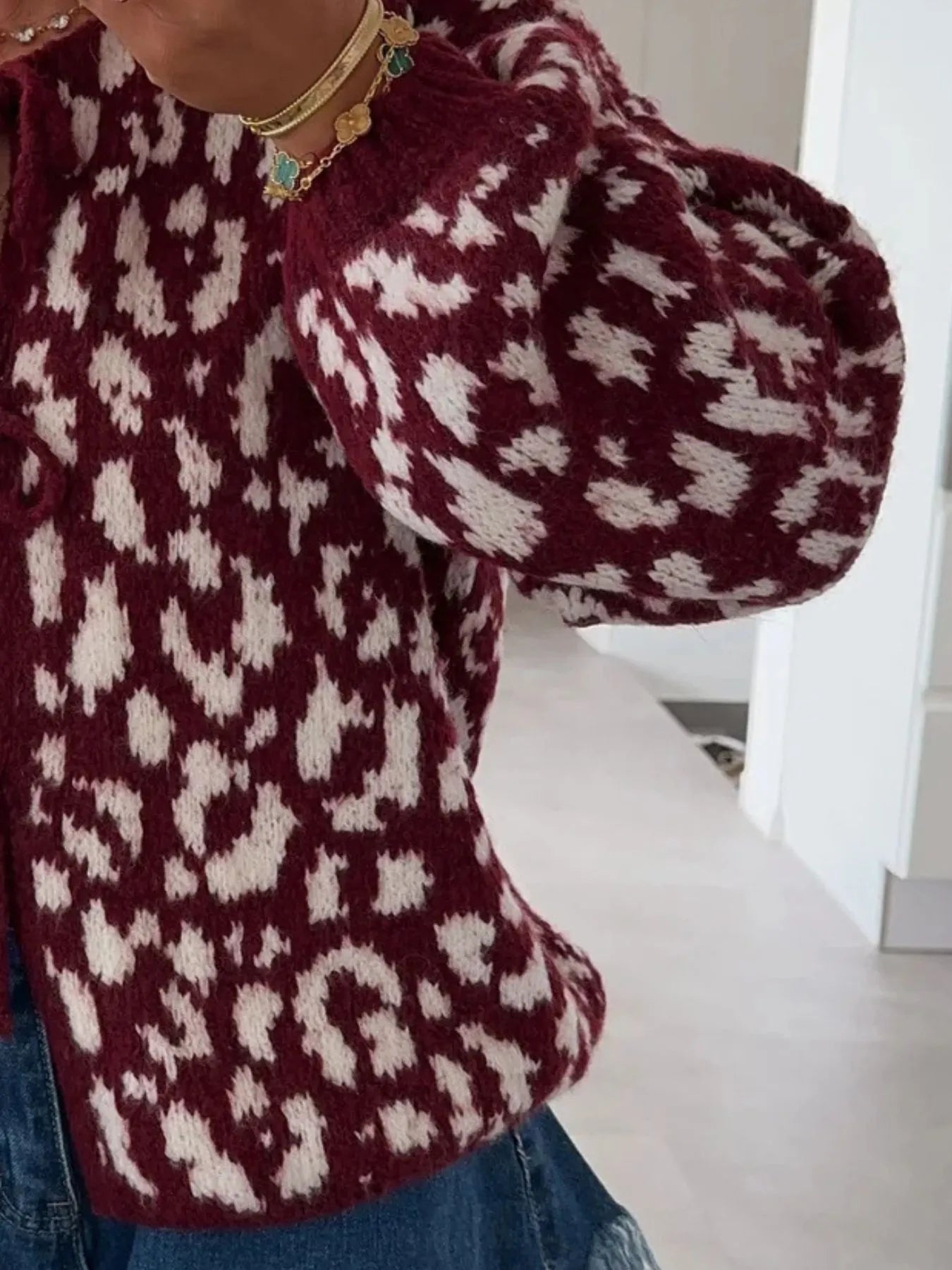 Sarah Express Women's Leopard Tie Front Cardigan