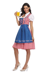 Women's Oktoberfest Dirndl Costume Bavarian Dress with Apron and Ribbon