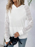 Sarah Express Women's Lace Sleeve Kangaroo Pocket Hoodie White