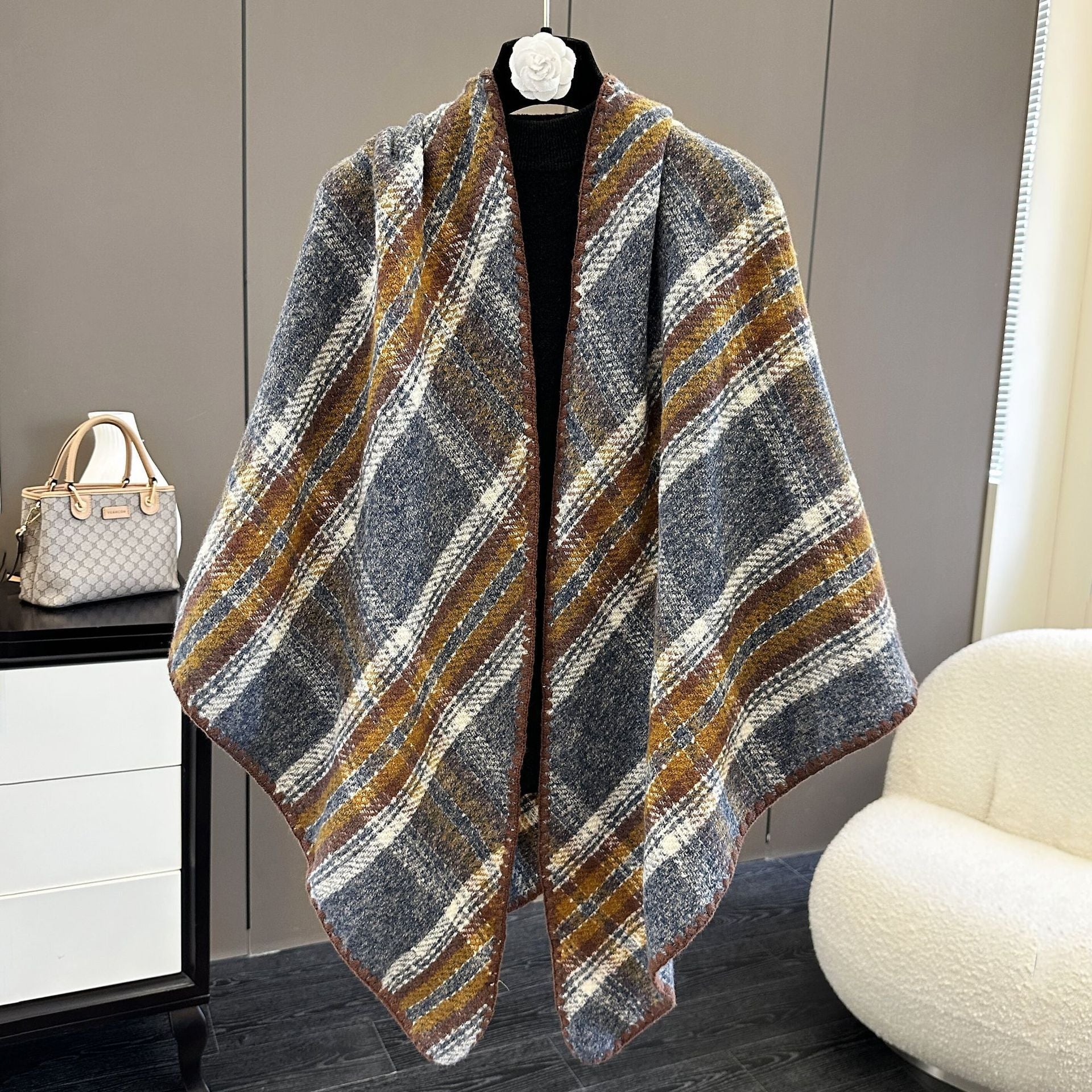 Oversized Polyester Scarf Shawl Wrap Printed Plaid Women's Fall Winter Accessory