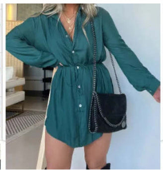 Women's Long Sleeve Button-Down Romper Shorts Jumpsuit