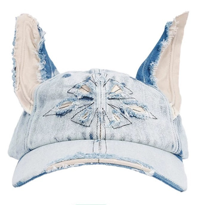 Women's Doberman Graphic Baseball Cap Distressed Denim Adjustable Hat Casual Streetwear