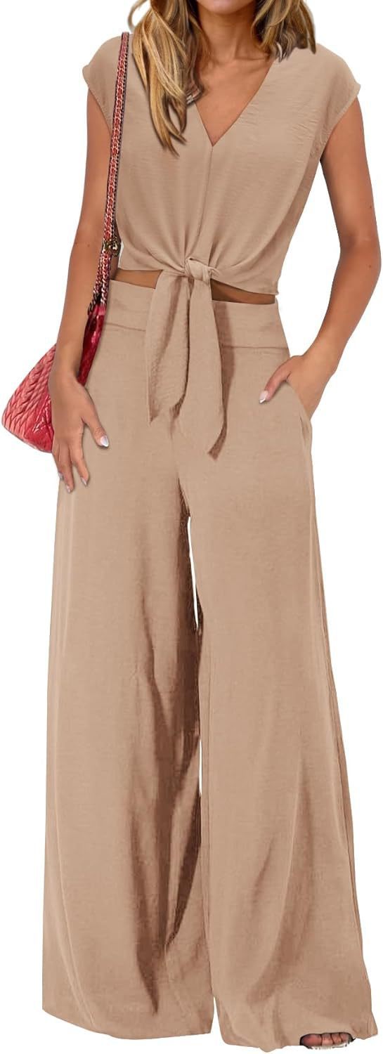 High Waist Wide Leg Pants Suit Two Piece Sleeveless Set
