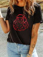 Sarah Express Women's Rhinestone Santa Claus Christmas Graphic T-Shirt Black