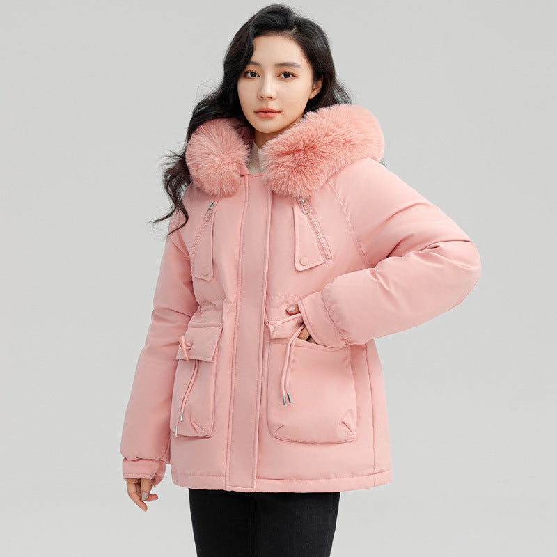 Women's Horn Button Parka Coat with Fur Collar Loose Fit Thick Winter Jacket