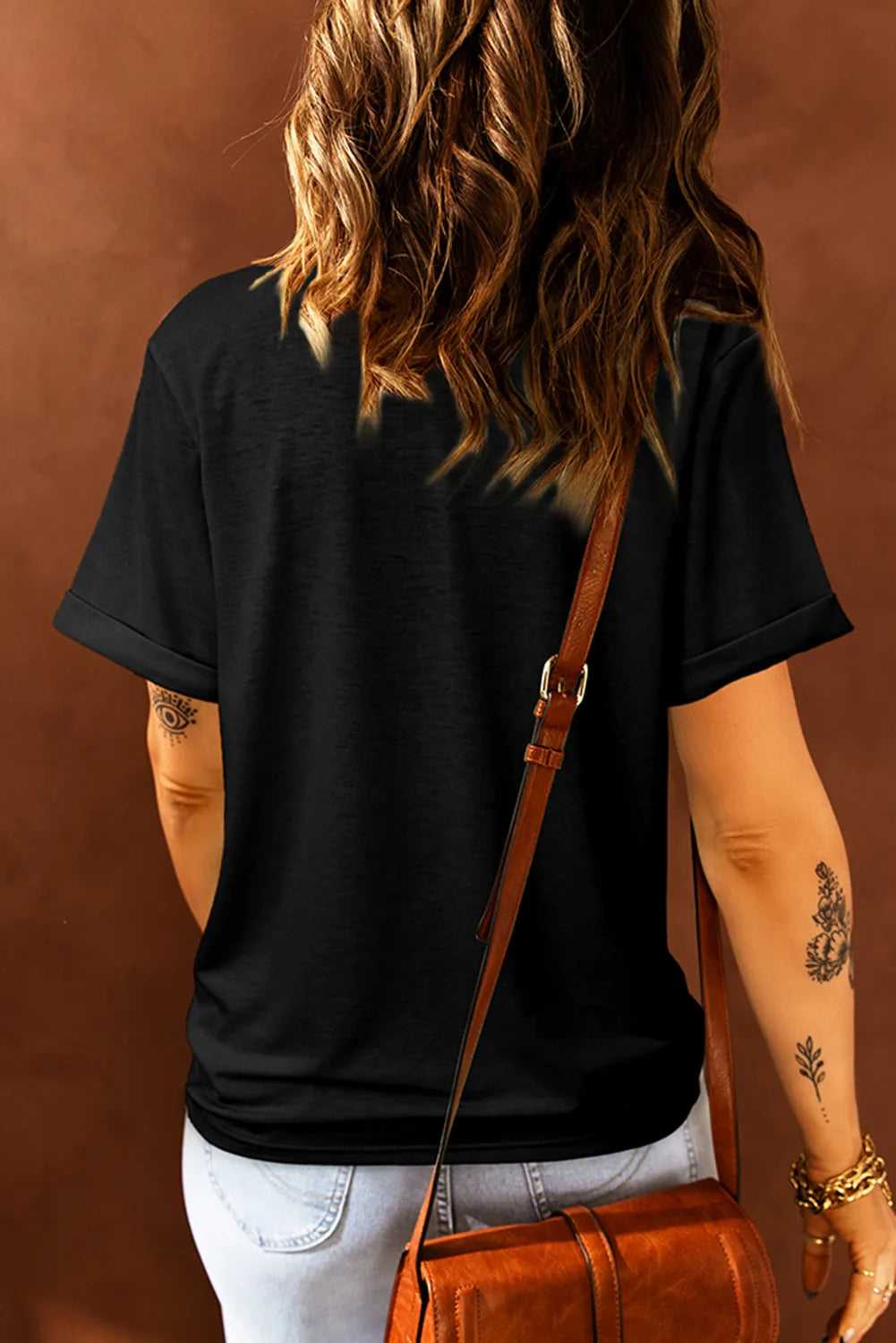 Sarah Express Women's THANKFUL Sequin Round Neck Short Sleeve T-Shirt