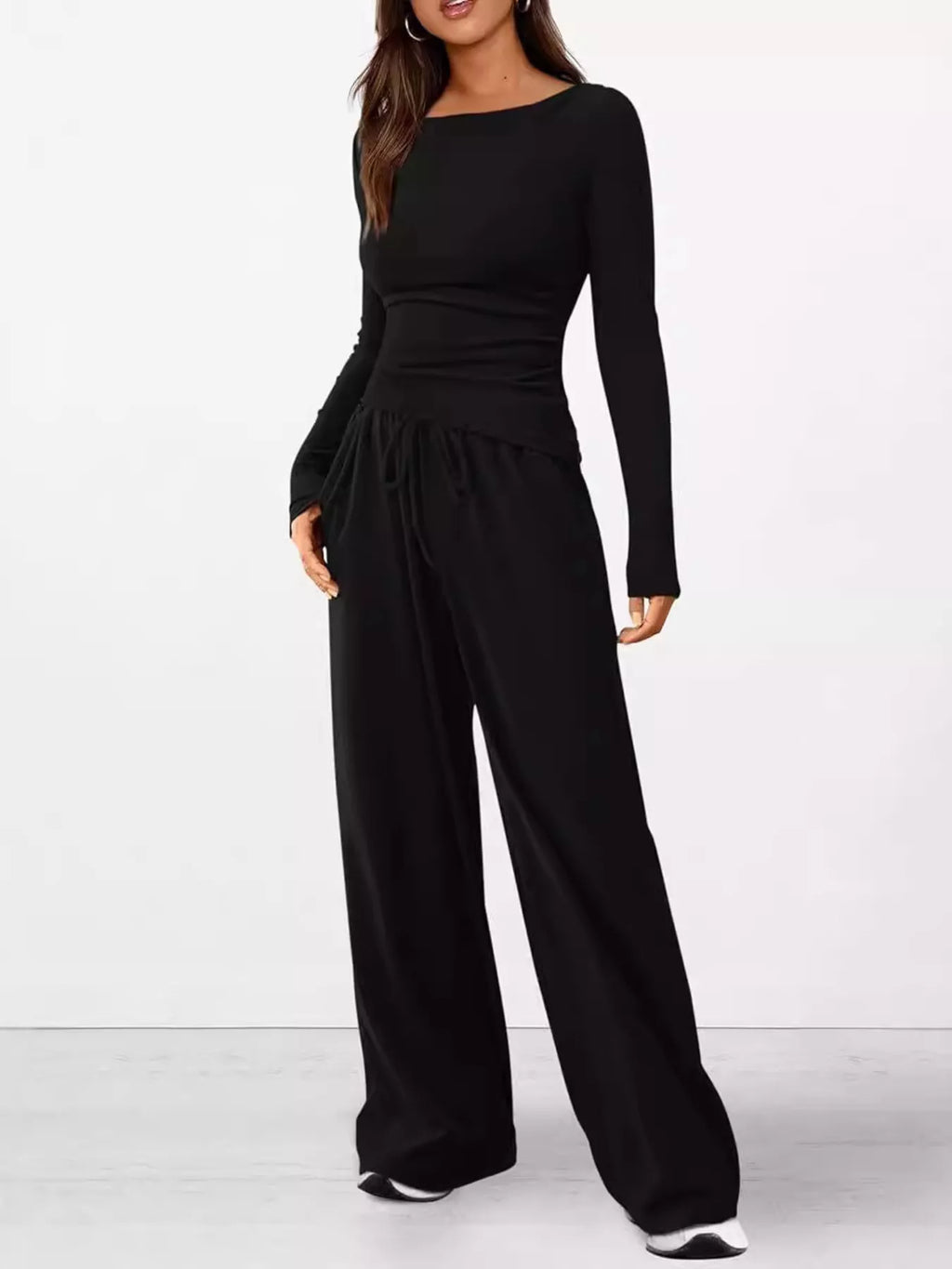 Sarah Express Women's Long Sleeve Top and Wide Leg Pants Set - Two Piece Outfit