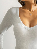 Sarah Express Women's Ribbed V-Neck Long Sleeve T-Shirt