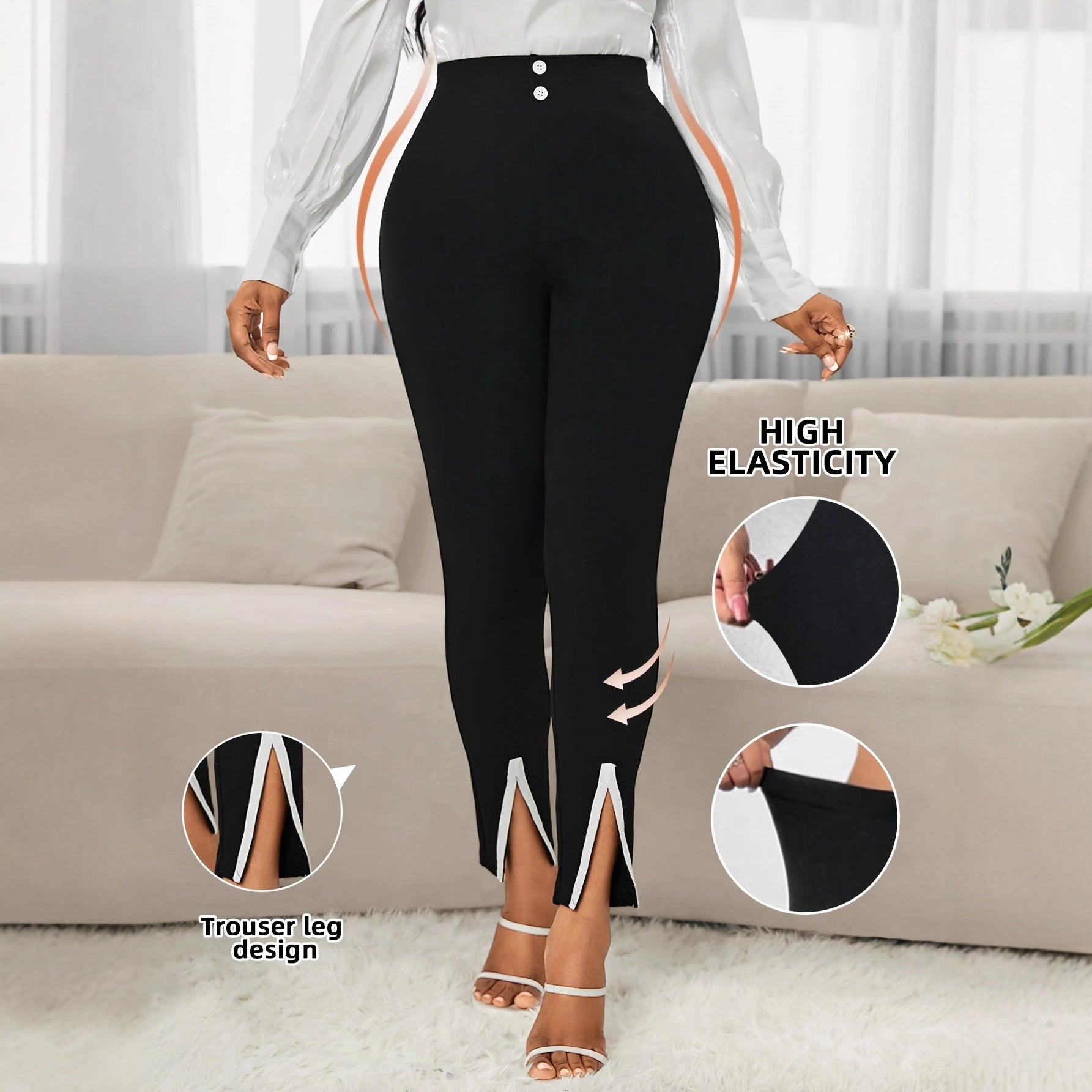 Women's Elegant Slim Fit Chenille Pants High Waist Work Commuter Trousers