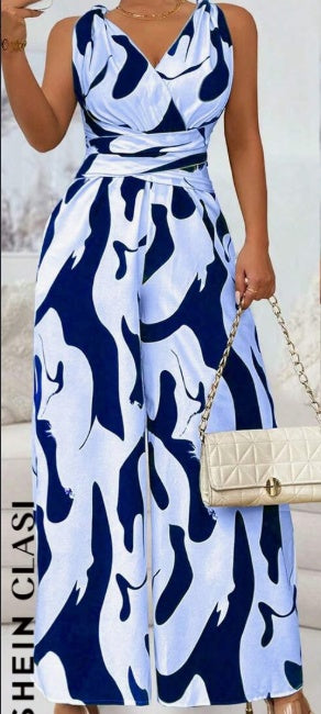 Random Print Backless Jumpsuit Party Evening