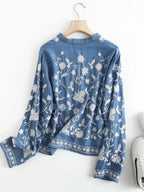 Sarah Express Women's Floral Embroidered Button Up Denim Shirt