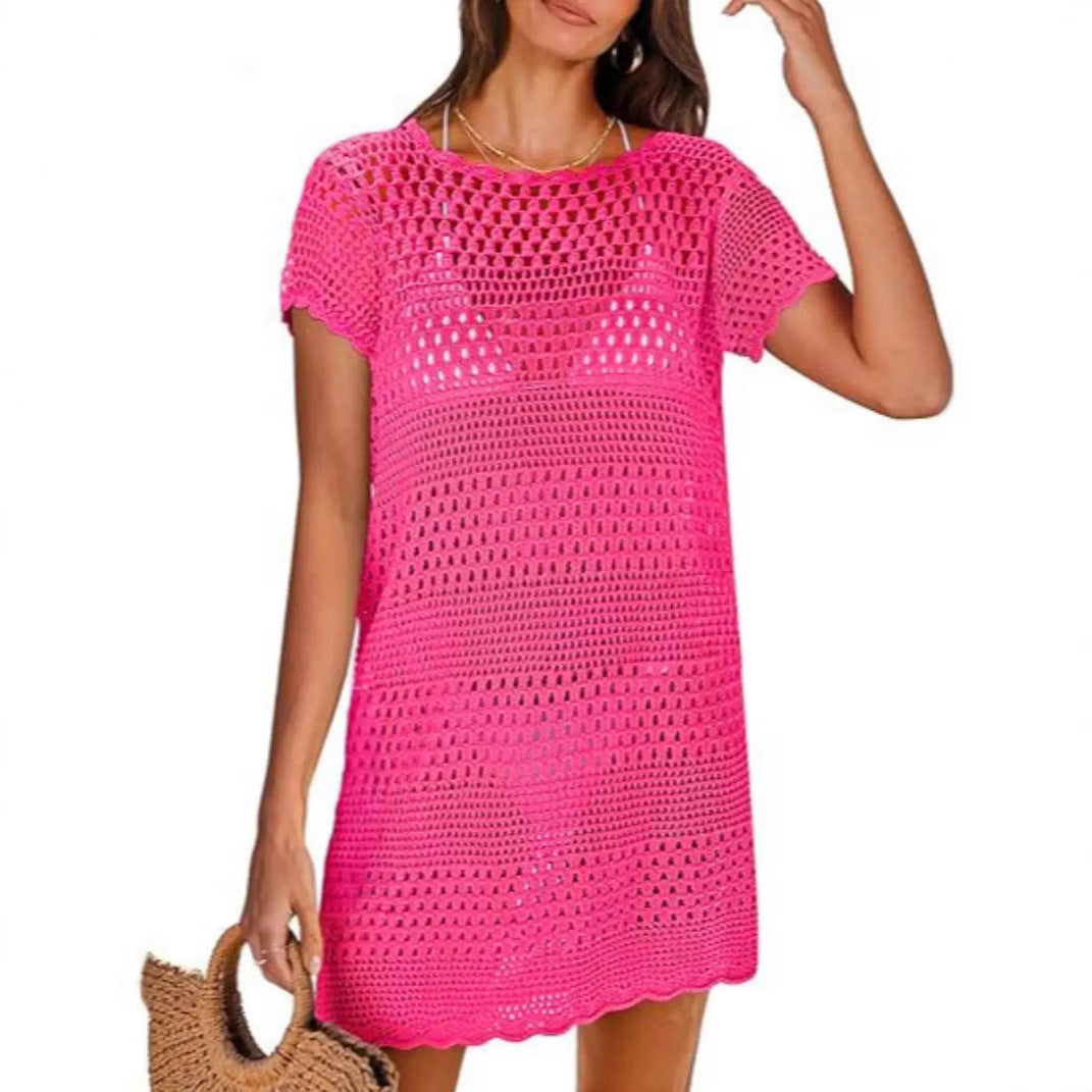 Women's Knitted Cutout Tunic Top Short Sleeve Pullover